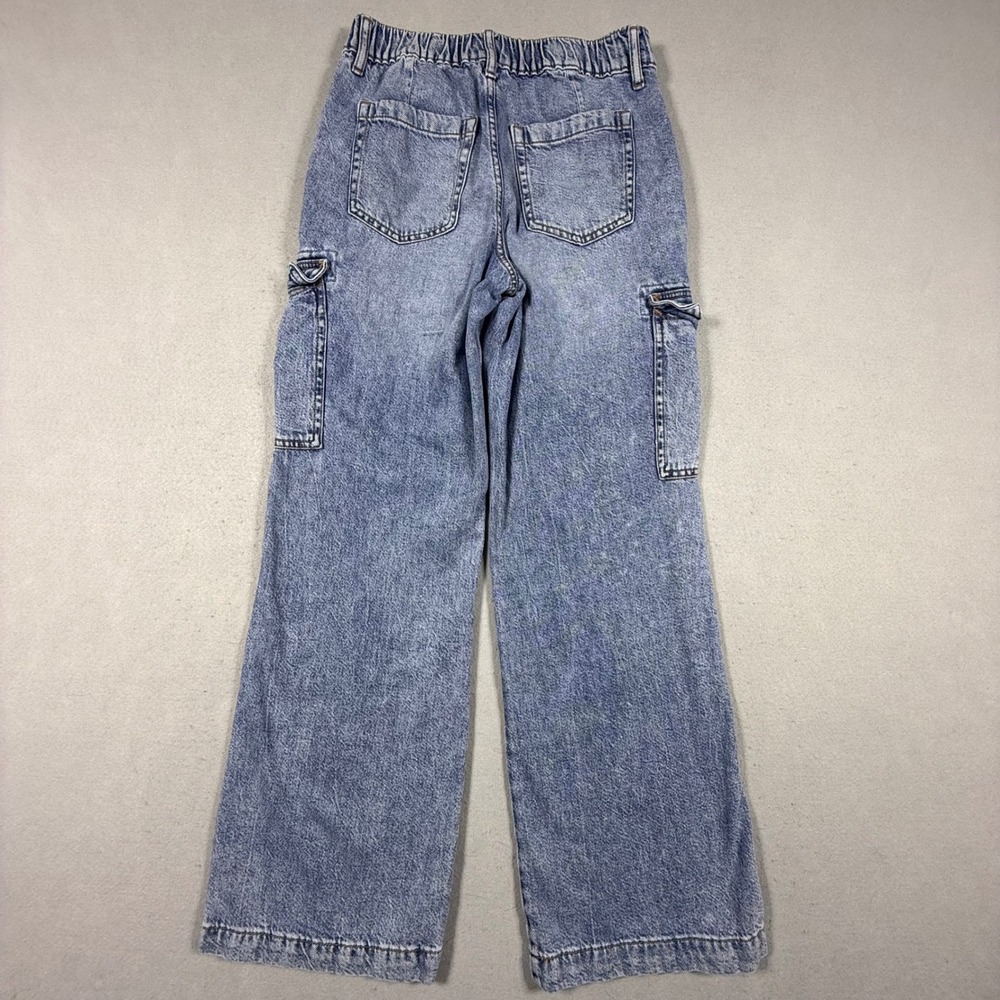 Aeropostale High Rise Wide Leg Cargo Jeans Blue Denim Light Wash Women S Short - Picture 3 of 10
